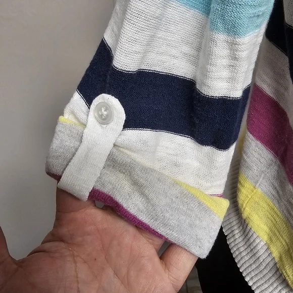 Arizona Jeans Y2k Cropped Roll Tab Sleeve Striped Cardigans Coral Green White - Picture 11 of 12